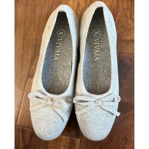Vivaia Odette Round Toe Style Ballerina Grey Gray Flats Bows Knit Material Bend